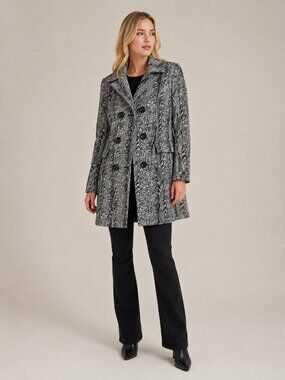 H&R Botanical Graphic Double-Breasted Peacoat Black and White 10 #A3728